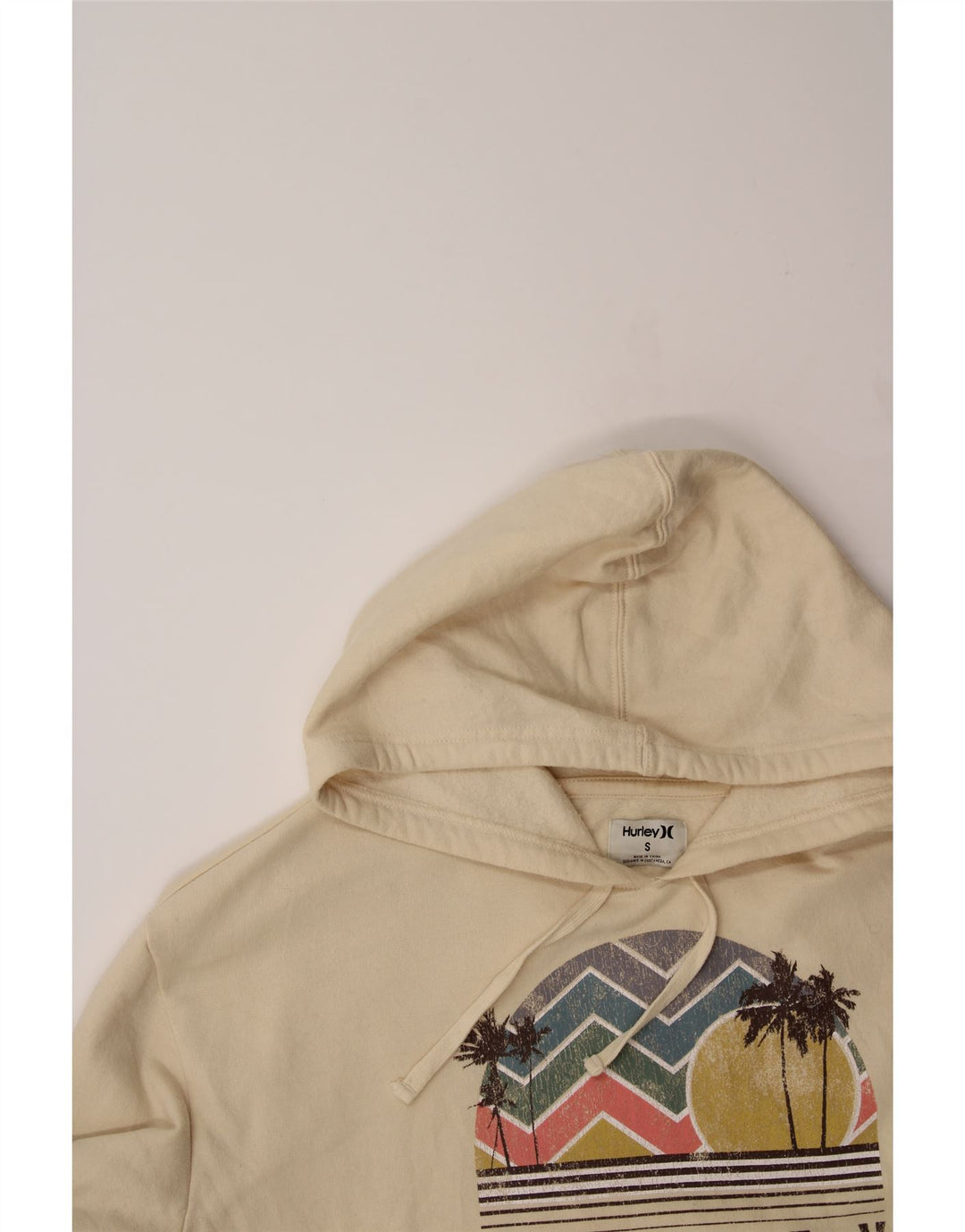 HURLEY Mens Graphic Hoodie Jumper Small Beige Vintage Hurley and Second-Hand Hurley from Messina Hembry 