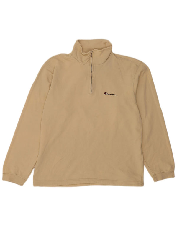Felpa Champion da uomo con zip e collo, maglione XL, cotone beige