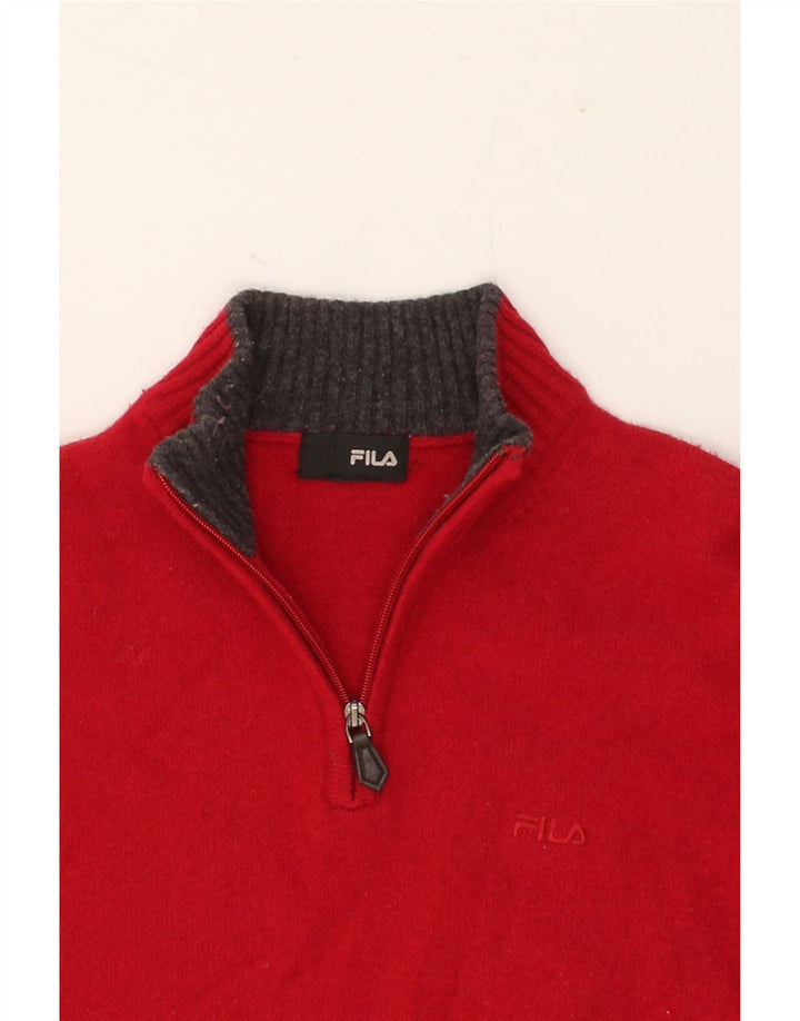 FILA Womens Zip Neck Jumper Sweater UK 14 Large Red Wool Vintage Fila and Second-Hand Fila from Messina Hembry 