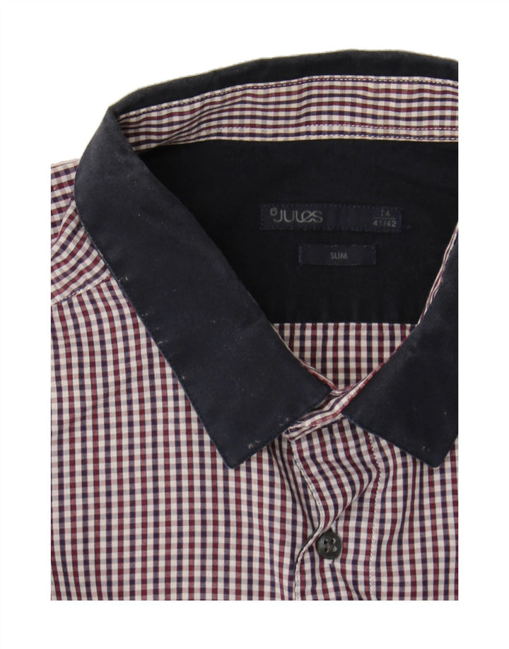 JULES Mens Slim Shirt Size 14 41/42 Small Brown Check Cotton Vintage Jules and Second-Hand Jules from Messina Hembry 