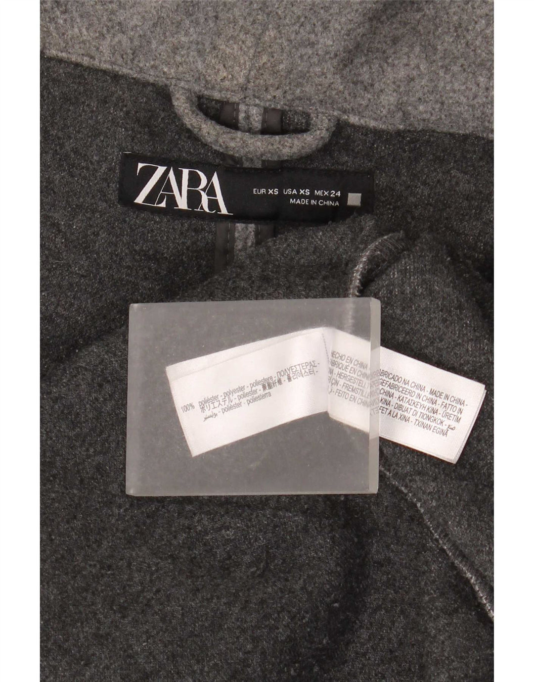 Zara Womens Hooded Oversized Overcoat UK 6 XS Grey Polyester