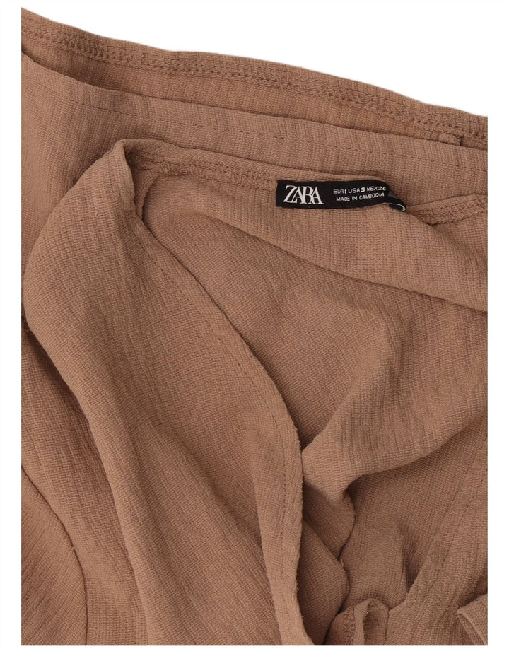 Zara Womens 1/2 Sleeve Blouse Top UK 10 Small Brown