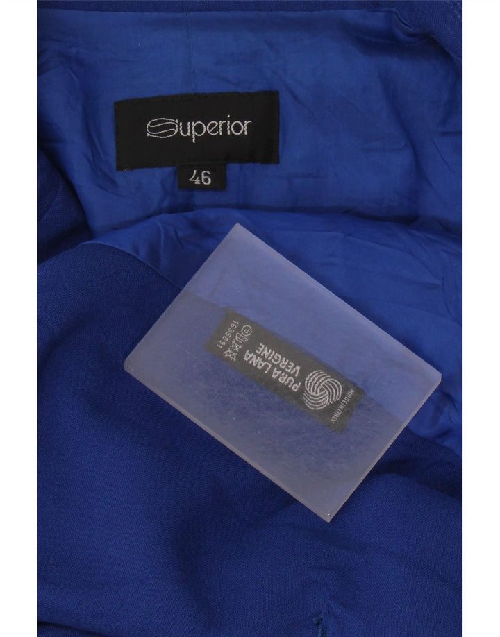 Giacca blazer da donna con maniche a 3/4 di qualità superiore IT 46 Large in lana vergine blu