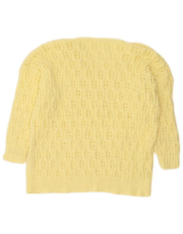 Vintage Damen 3/4 Ärmel V-Ausschnitt Pullover Pullover UK 16 Large Gelb