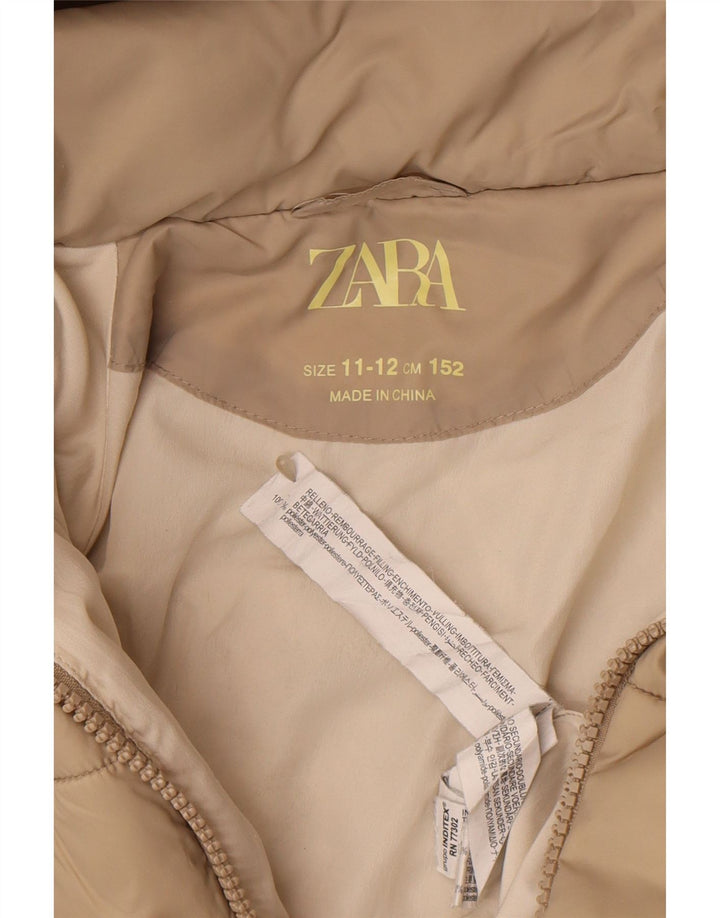 Zara Girls Hooded Padded Jacket 11-12 Years Beige Polyester