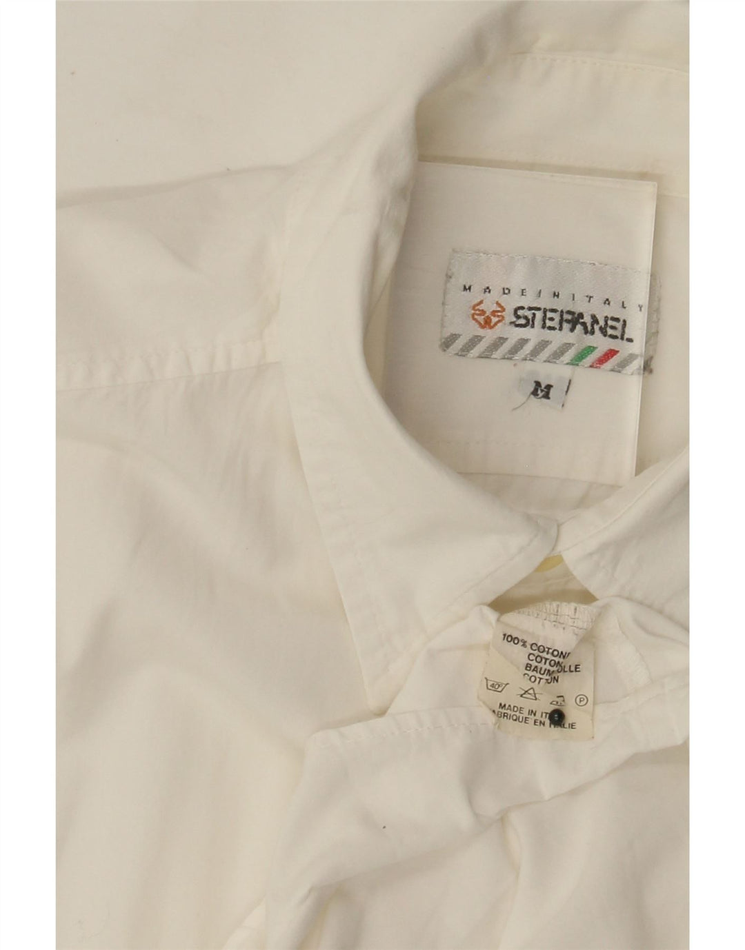 Stefanel Mens Short Sleeve Shirt Medium Off White Cotton