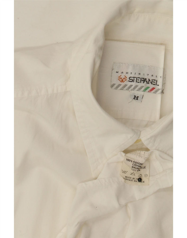Stefanel Mens Short Sleeve Shirt Medium Off White Cotton