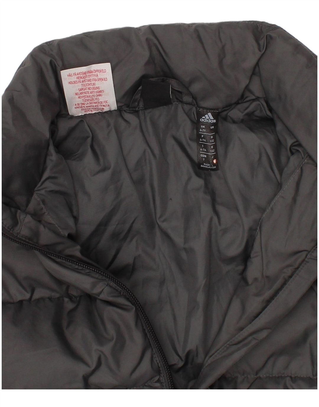 ADIDAS Boys Padded Jacket 6-7 Years Grey Polyester
