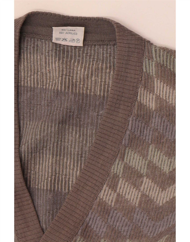 Bernardini Mens Cardigan Sweater Medium Grey Striped Wool