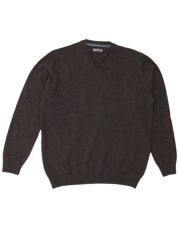 Barbour Mens V-Neck Jumper Sweater 2XL Grey Wool