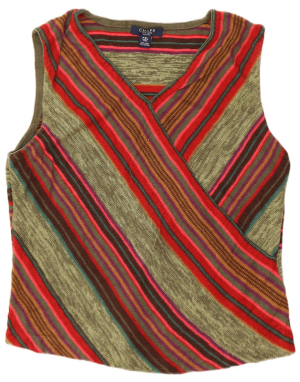 Chaps Dame Ærmeløs Crop Top UK 18 XL Grøn Stribet Linned