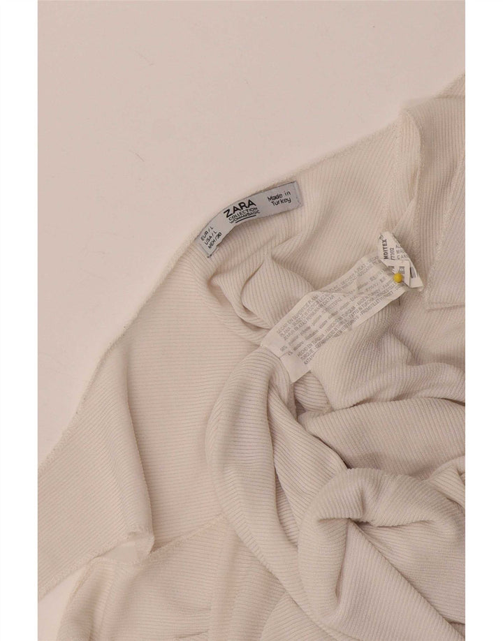 Zara Damen Crop Vest Top UK 14 Large Weiß Polyester