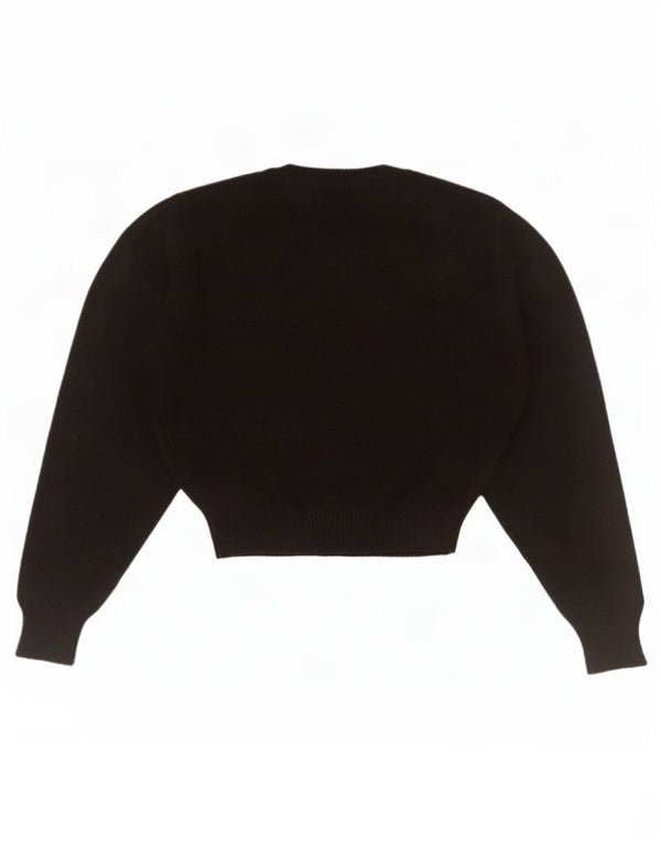 Zara Womens Crop Crew Neck Jumper Sweater UK 10 Small Black Viscose