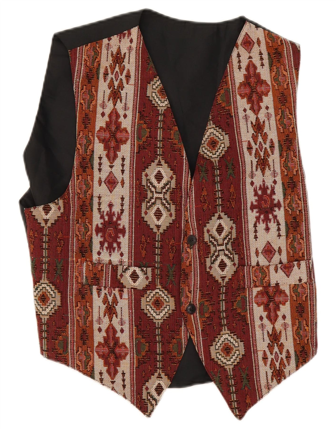 Vintage Mens Waistcoat Medium Burgundy Geometric