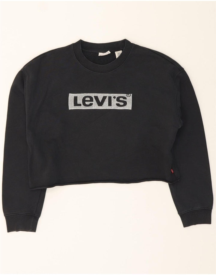 LEVI'S Womens Oversized Graphic Crop Sweatshirt Jumper UK 10 Small Black Vintage Levi's and Second-Hand Levi's from Messina Hembry 