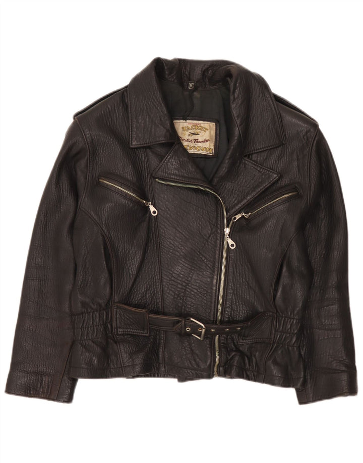 Giacca da motociclista in pelle da donna Chevignon UK 14 media nera