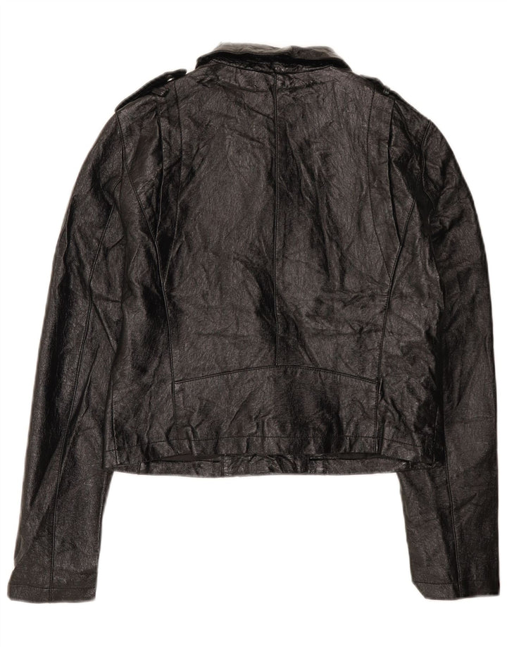 Oasis Womens Crop Faux Leather Biker Jacket UK 12 Medium Black Polyurethane