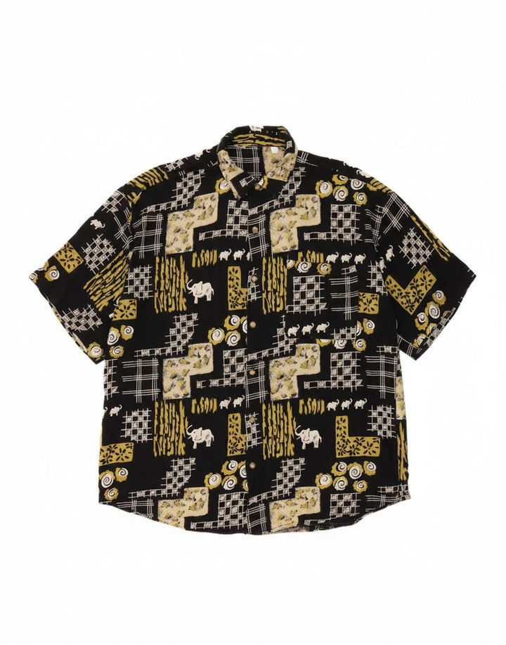 VINTAGE Mens Short Sleeve Shirt XL Black Patchwork