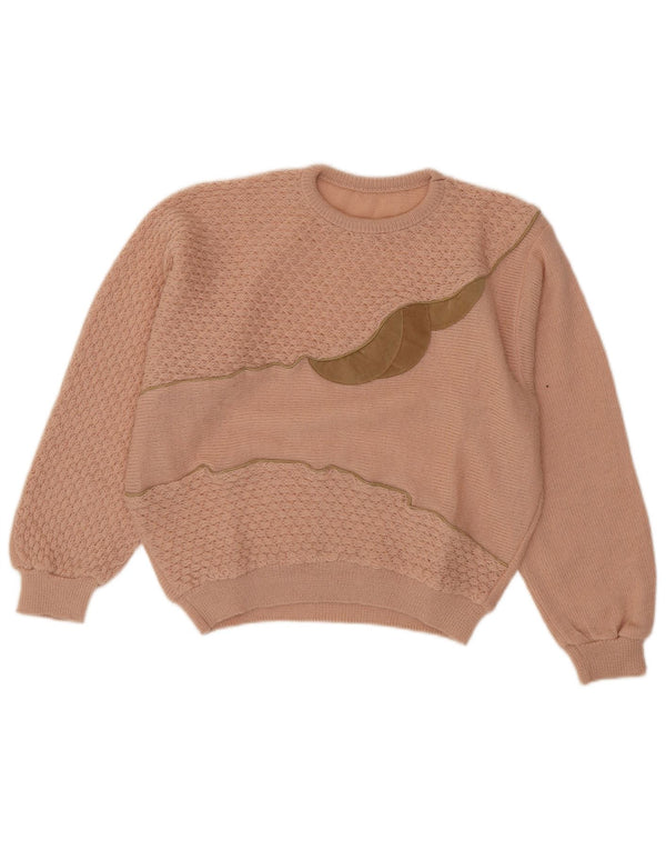 Maglione maglione girocollo con grafica vintage da donna UK 14 Acrilico rosa medio