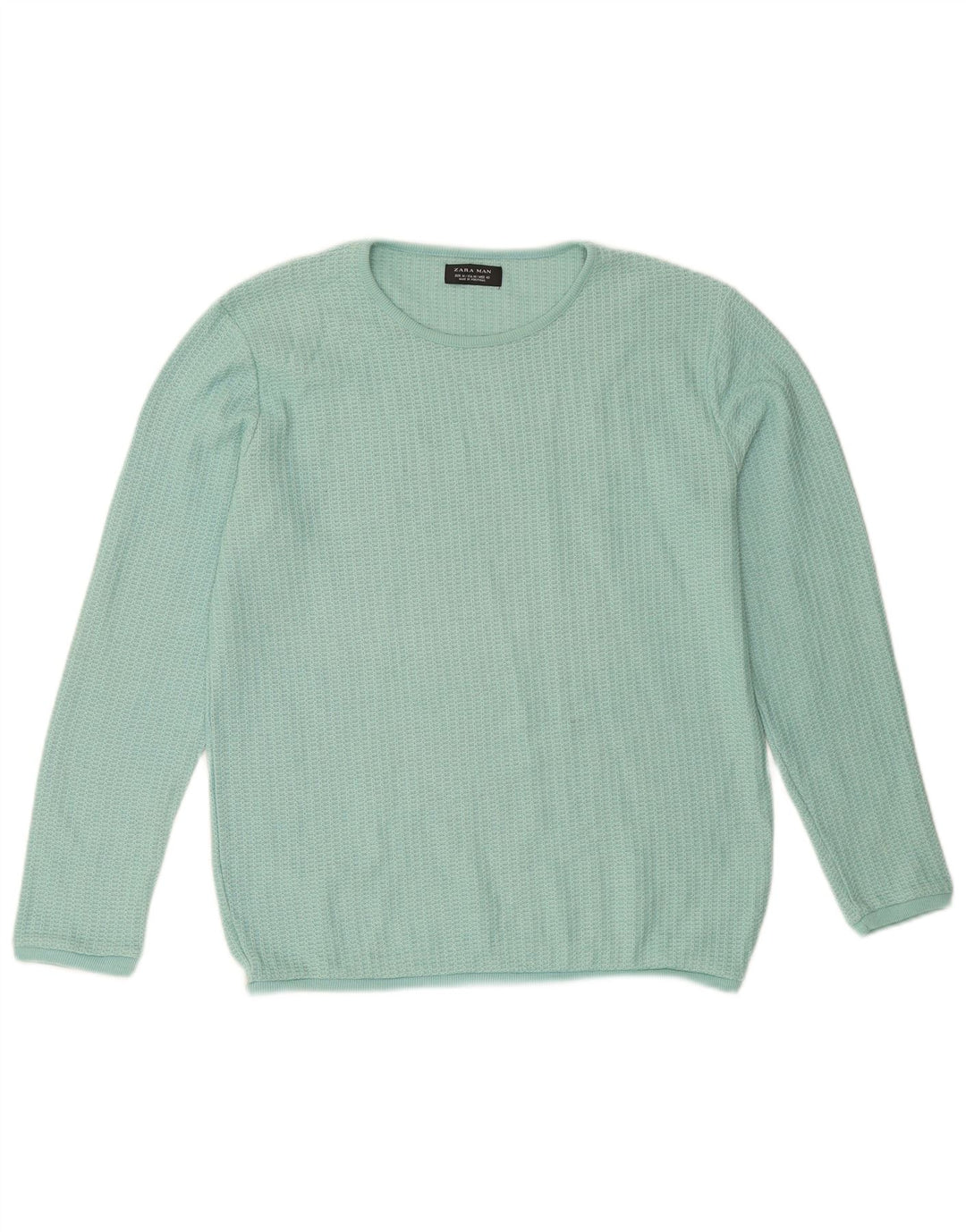 ZARA Mens Crew Neck Jumper Sweater Medium Green Cotton