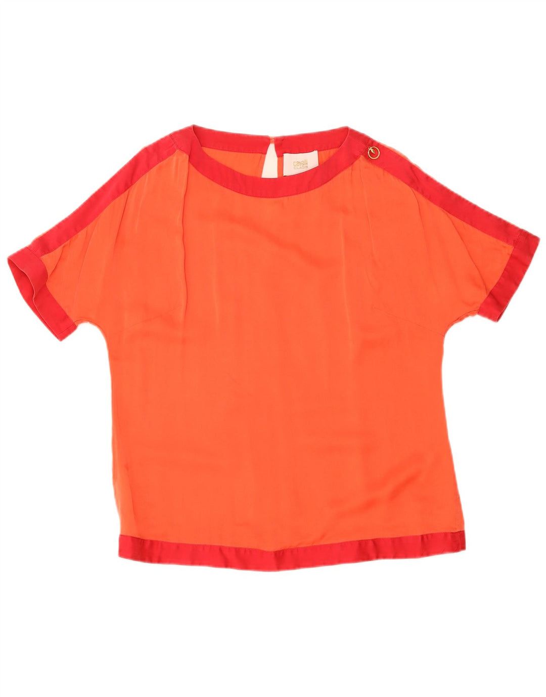 Cavalli Womens Oversized Blouse Top US 1 XS Orange Colourblock Silk