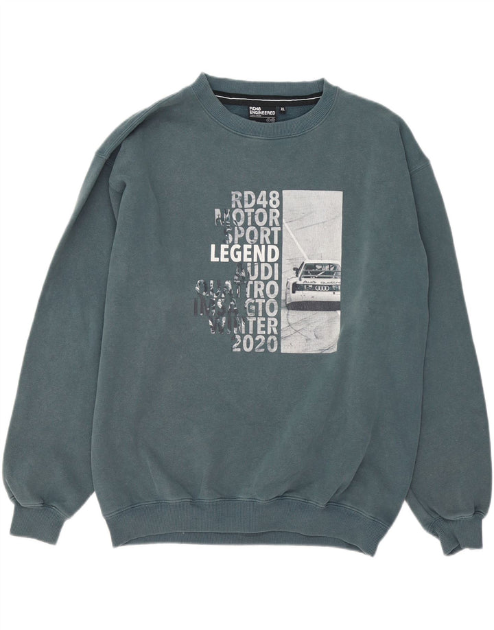 VINTAGE Mens Graphic Sweatshirt Jumper XL Blue Cotton