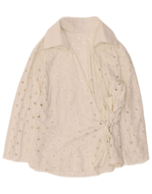 Vintage Womens See Through Wrap Shirt Blouse UK 14 Medium White
