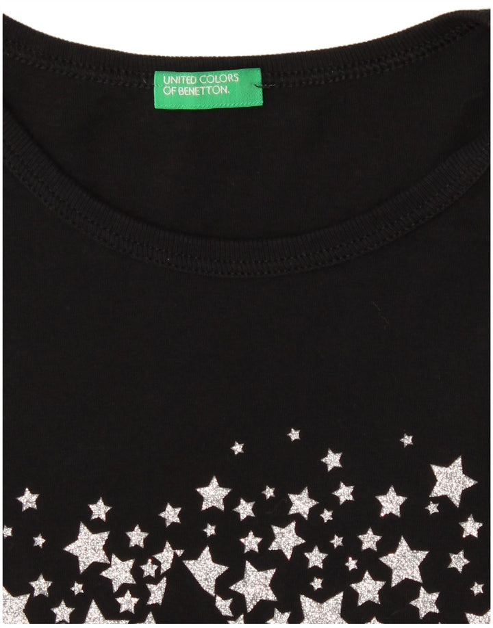 BENETTON Womens Graphic Top Long Sleeve UK 10 Small Black