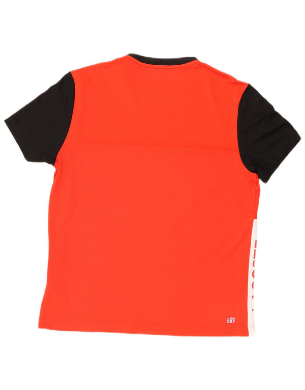 Lacoste Mens Graphic T-Shirt Top Size 4 Medium Red Colourblock Polyester