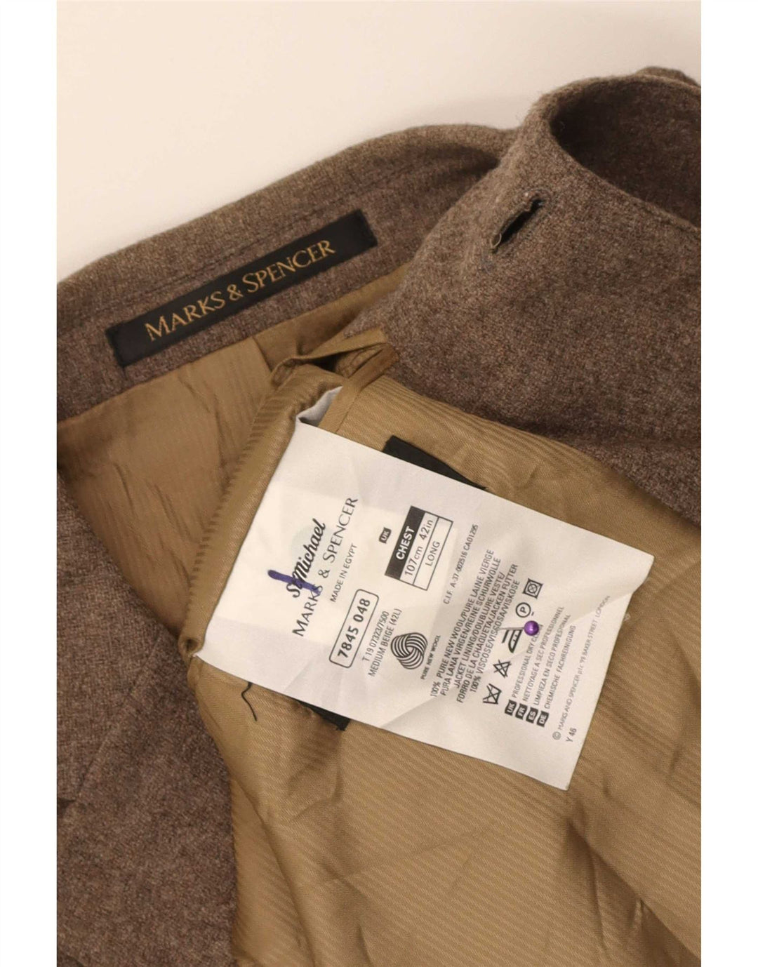 Marks & Spencer Chaqueta tipo blazer de 3 botones para hombre UK 42 Large Brown New Wool