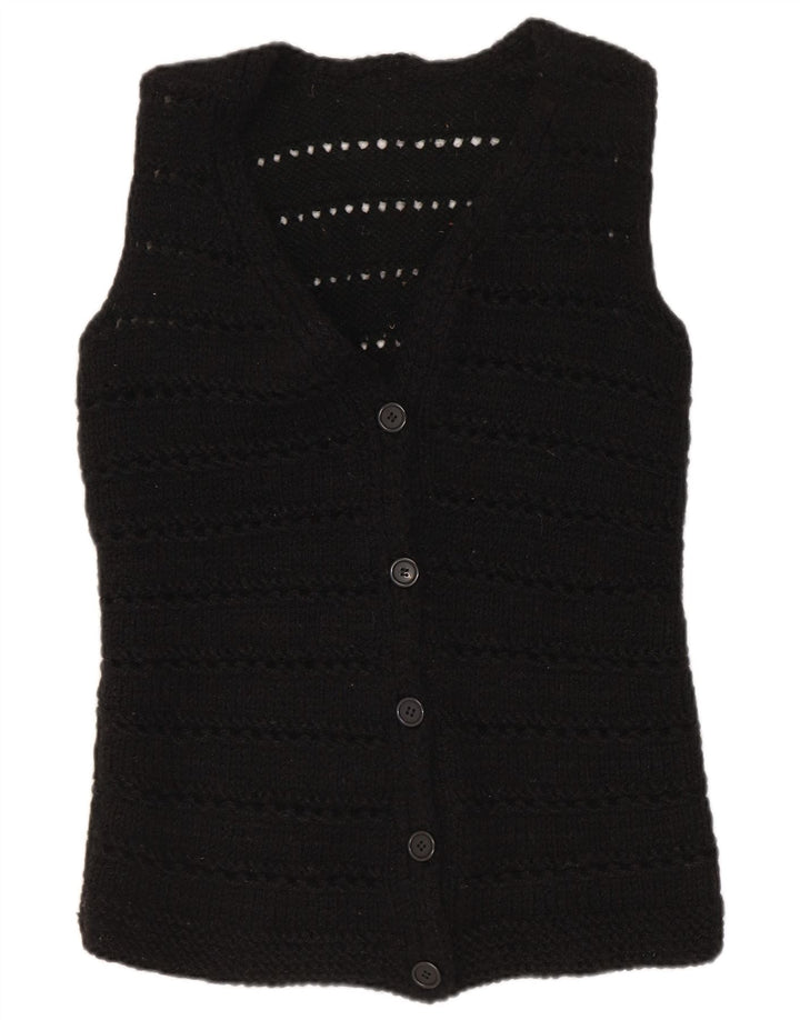 Vintage Womens Sleeveless Cardigan Sweater UK 12 Medium Black