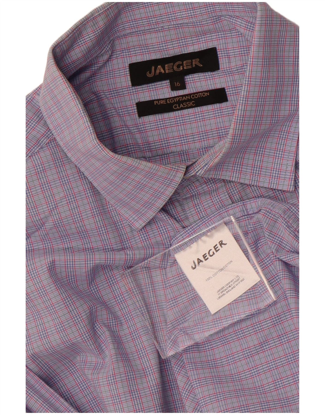 Jaeger Mens Classic Shirt Size 16 Large Blue Check Cotton