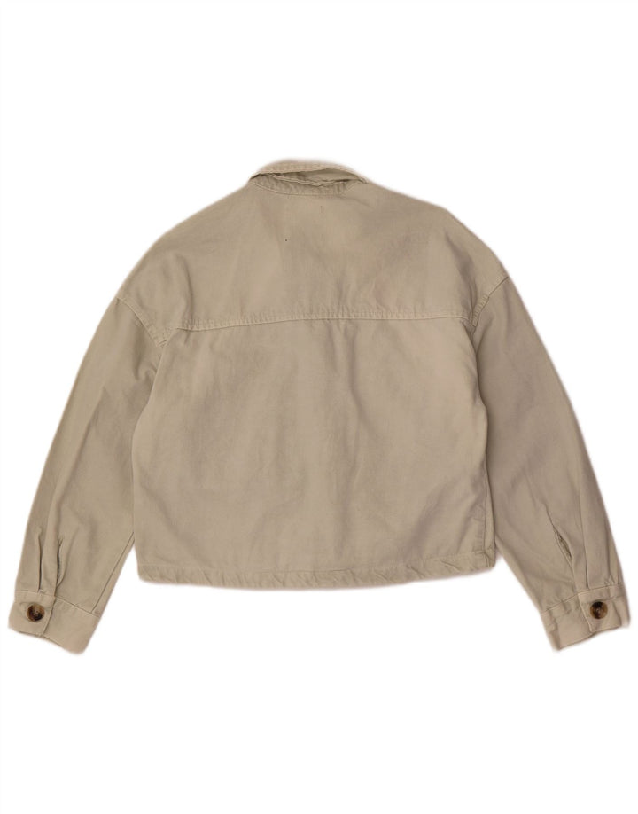 Zara Womens Crop Denim Jacket UK 10 Small Off White Cotton