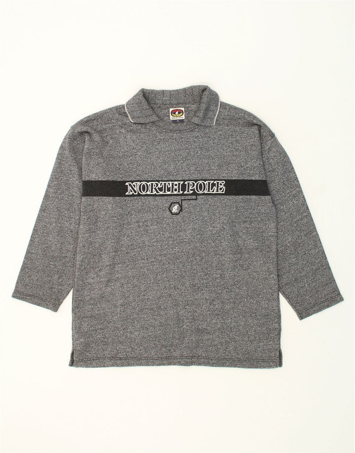 NORTH POLE Mens Vintage Graphic Polo Neck Sweatshirt Jumper Medium Grey Vintage North Pole and Second-Hand North Pole from Messina Hembry 