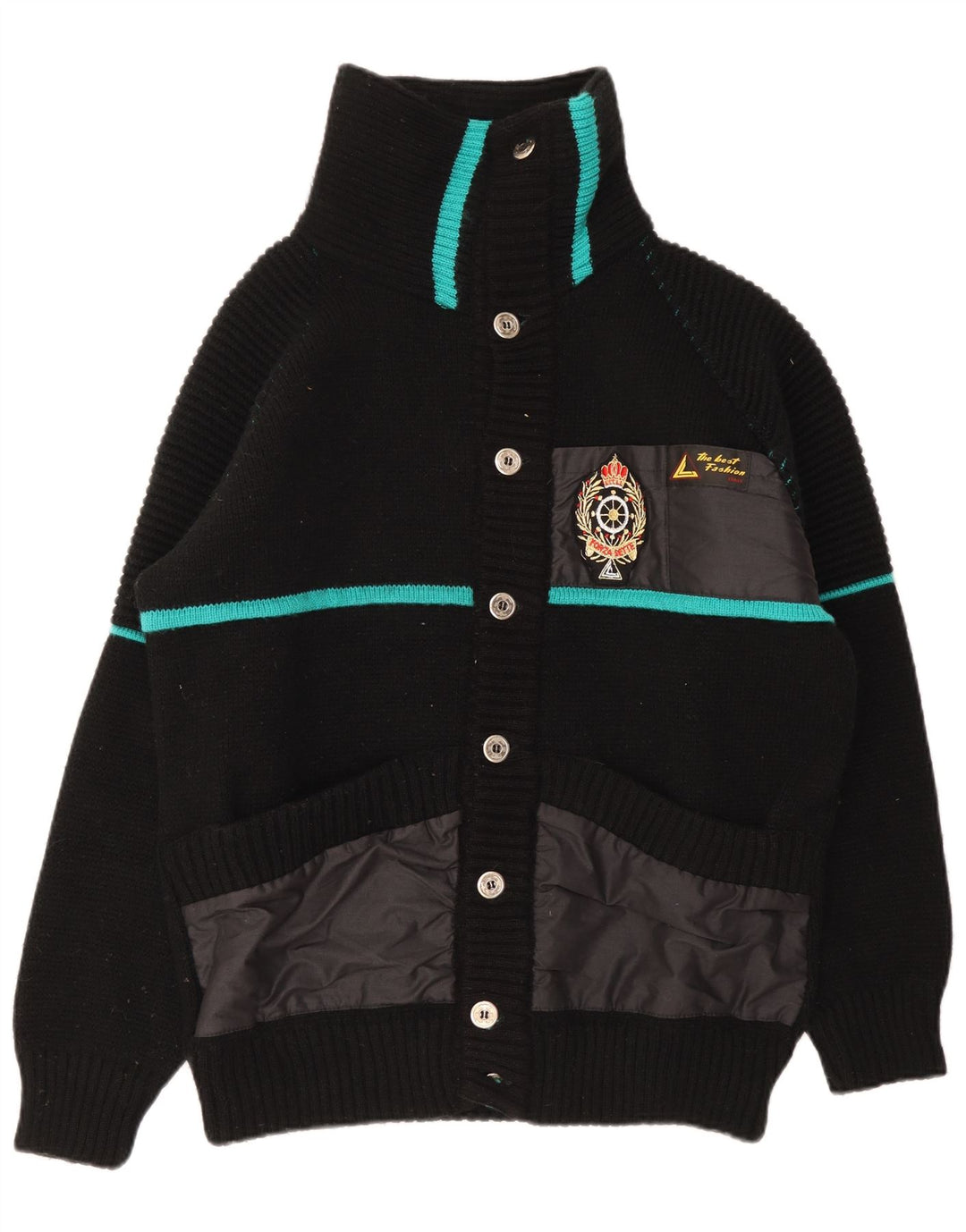 vintage Mens Cardigan Pull Grand Noir Rayé