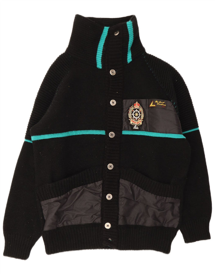 vintage Mens Cardigan Pull Grand Noir Rayé