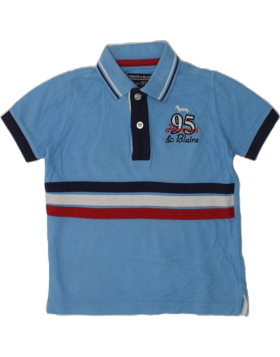 HARMONT & BLAINE Boys Graphic Polo Shirt 3-4 Years Blue Striped Cotton | Vintage Harmont & Blaine | Thrift | Second-Hand Harmont & Blaine | Used Clothing | Messina Hembry 