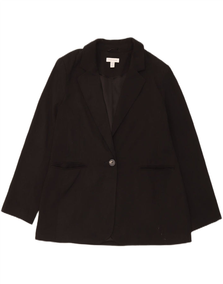 Topshop Womens 1 Button Blazer Jacket UK 14 Medium Black Polyester