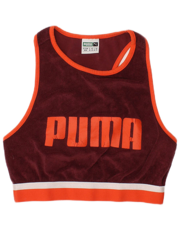 Puma Womens Terry Cloth Graphic Crop Top UK 12 Medium Burgundy Sports