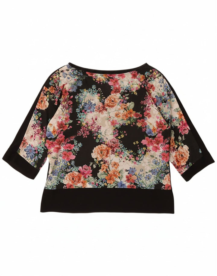 MONSOON Womens 3/4 Sleeve Blouse Top UK 12 Medium  Black Floral Polyester