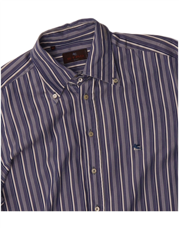 Etro Mens Shirt Size 42 Large Blue Striped Cotton