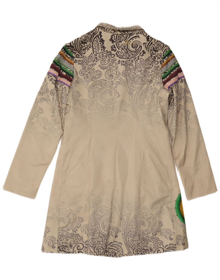 Desigual Womens Overcoat EU 40 Medium White Paisley Cotton