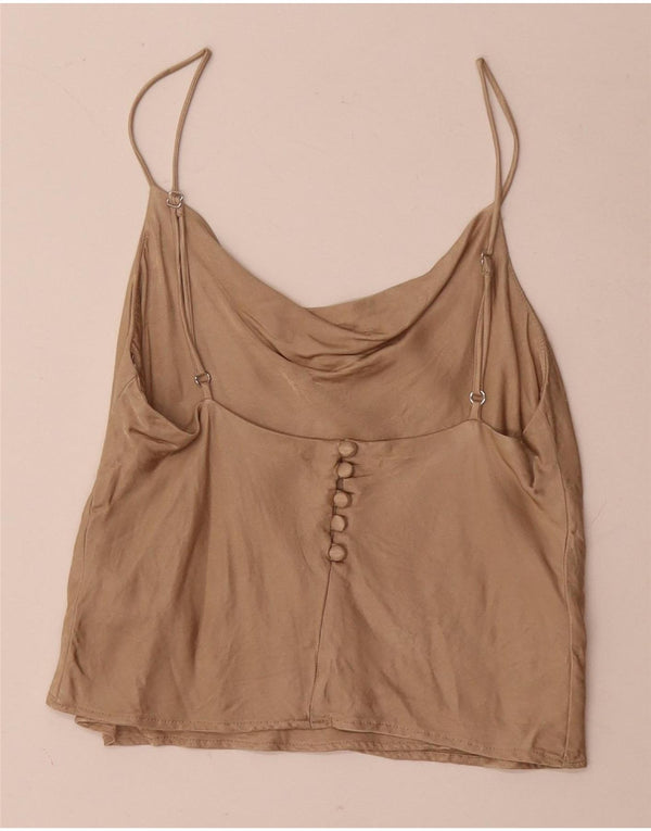Zara Dame Cami Top UK 10 Small Beige Viscose