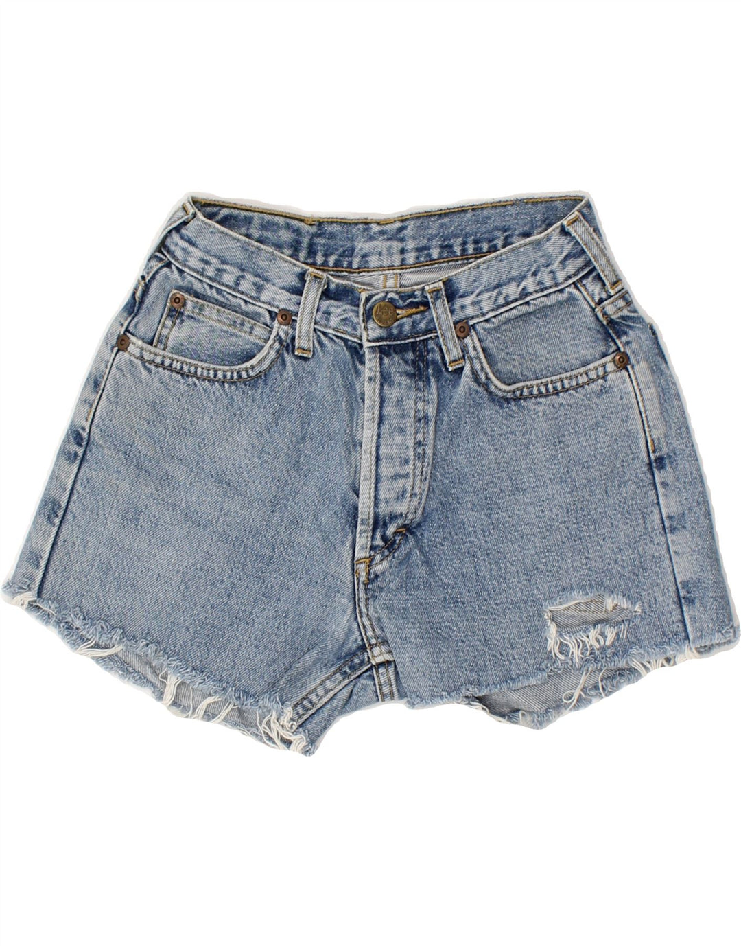 LEE Womens Distressed Denim Shorts W26 Small Blue Cotton Vintage Lee and Second-Hand Lee from Messina Hembry 