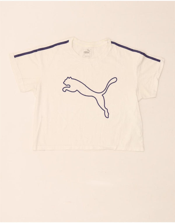 Γυναικείο γραφικό μπλουζάκι Puma Crop Top UK 10 Small λευκό βαμβακερό