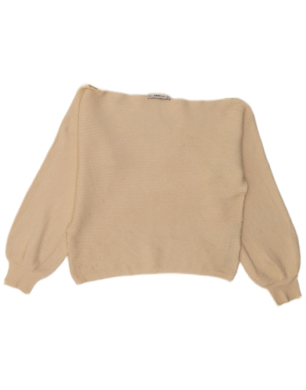 Pulover pentru femeie cu gât de barcă Zara UK 16 mare, viscoză, alb