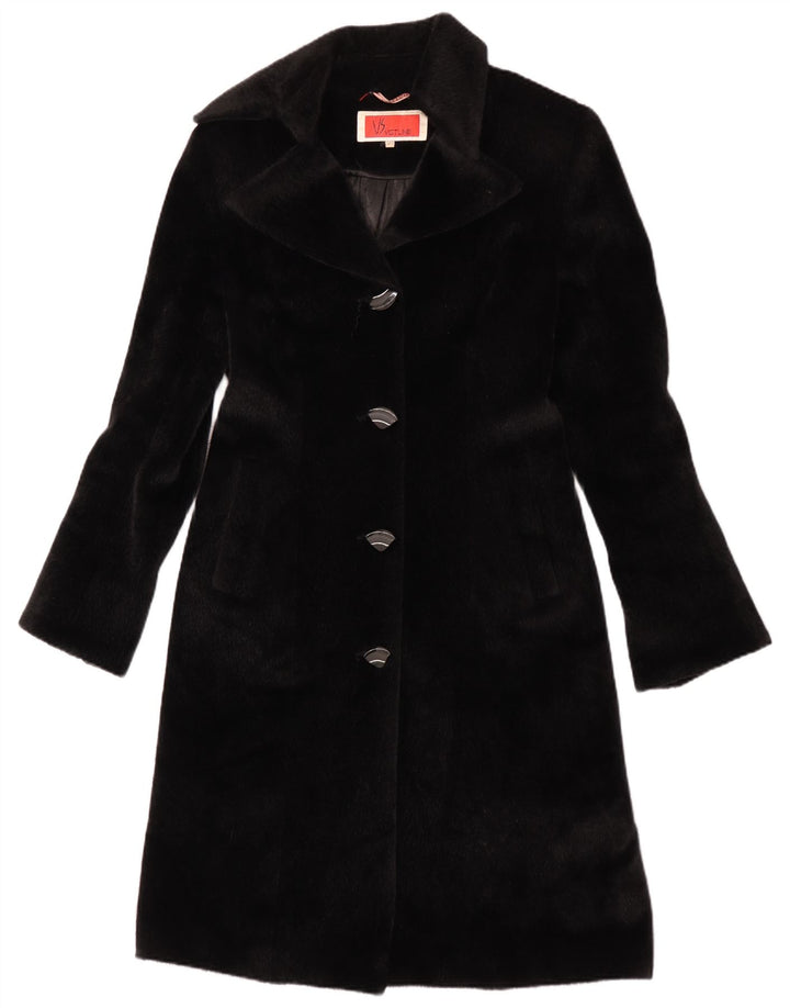 Vintage Womens Faux Fur Overcoat IT 42 Medium Black Polyester