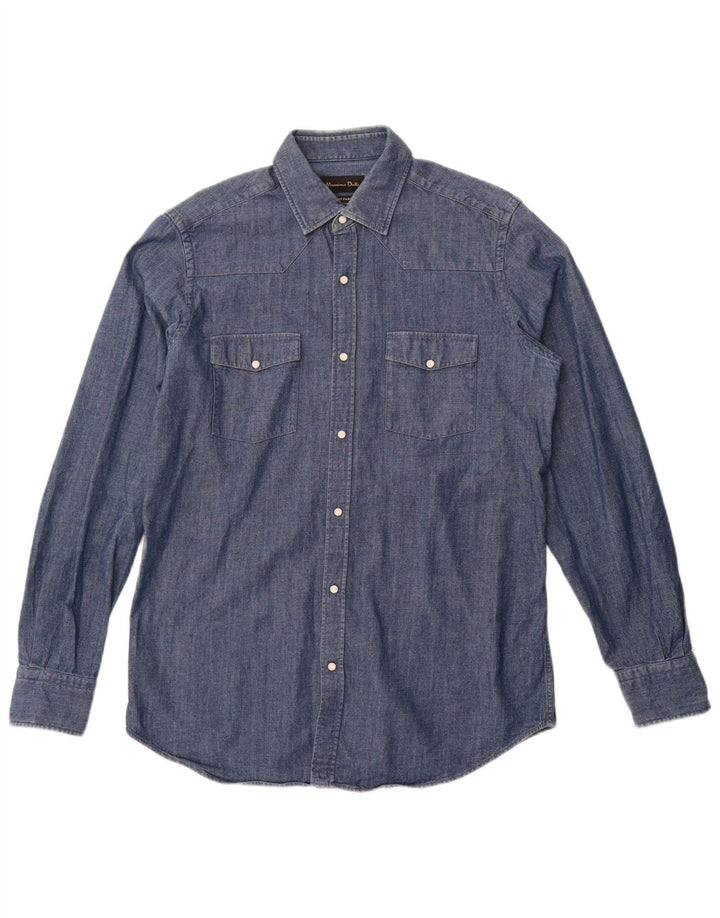 Massimo Dutti Mens Denim Shirt Medium Blue Cotton