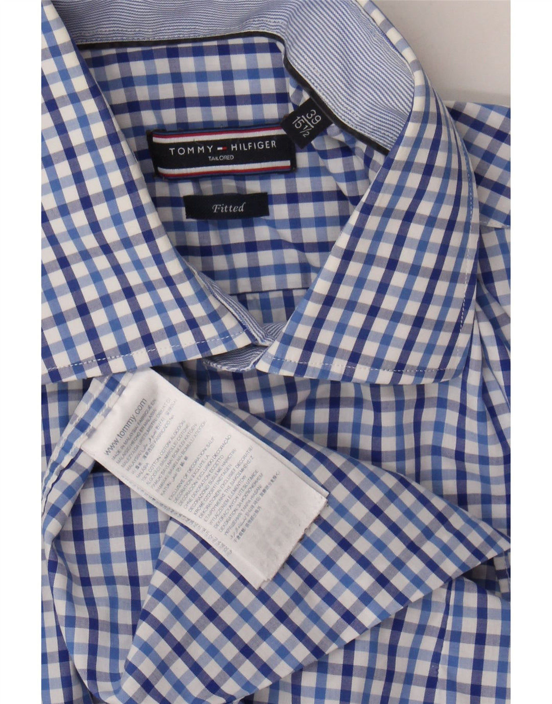 TOMMY HILFIGER Mens Tailored Fitted Shirt Size 39 15 1/2 Medium Blue Check Vintage Tommy Hilfiger and Second-Hand Tommy Hilfiger from Messina Hembry 