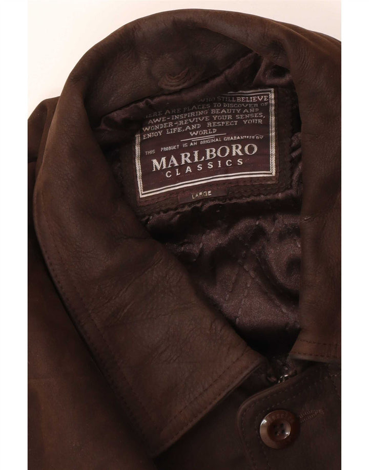 Marlboro Classics Mens Regular Fit Leather Jacket UK 40 Large Brown Classic